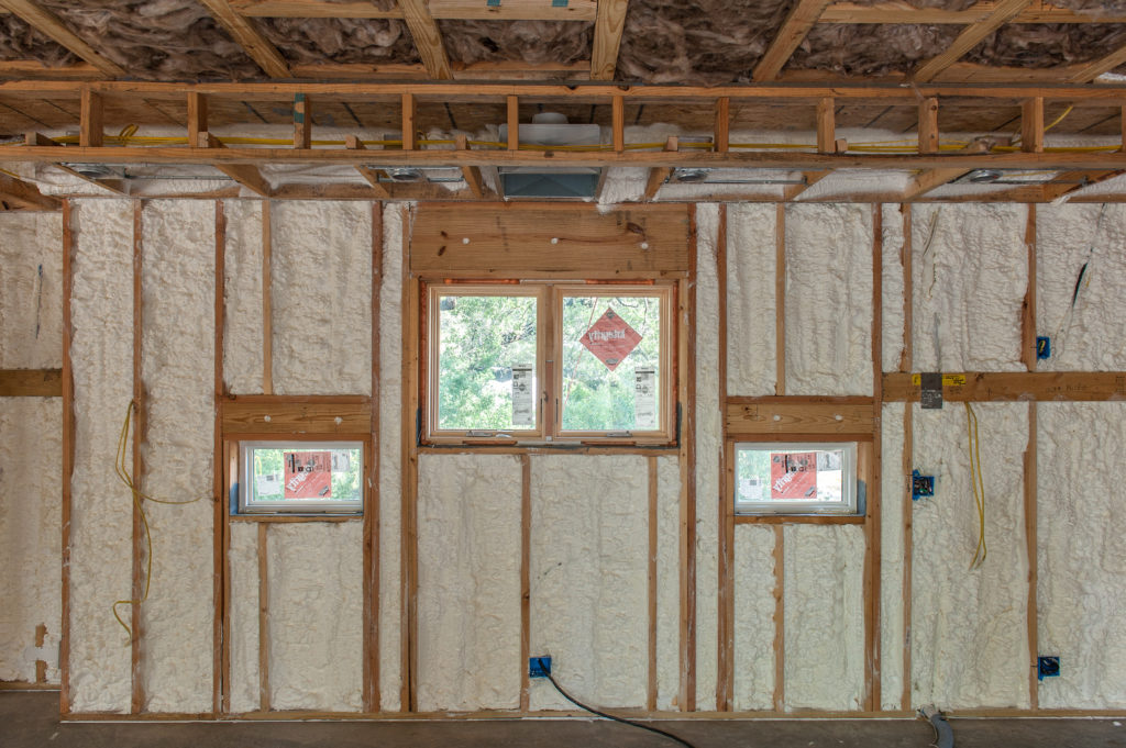 Spray foam insulation in new walls